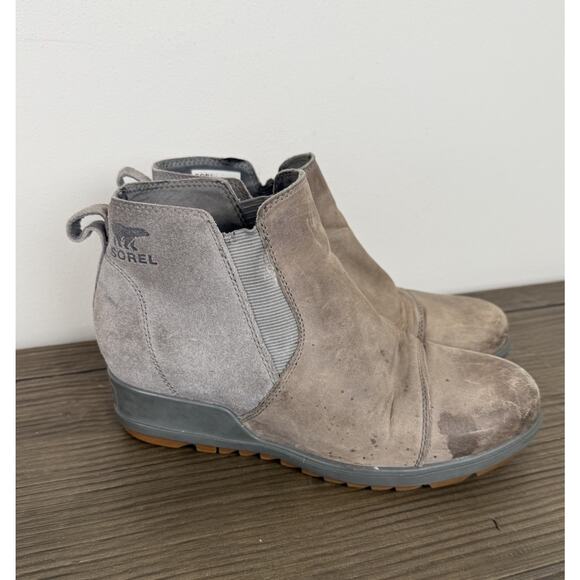 Sorel Women's Evie Pull-On Bootie Suede Taupe Gray Waterproof Sz 7.5 - Picture 1 of 9